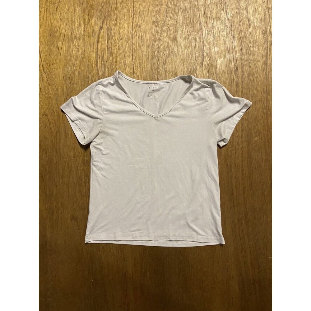 Shein Women's White V Neck Tee Shirt Polyester Blend Stretch Medium